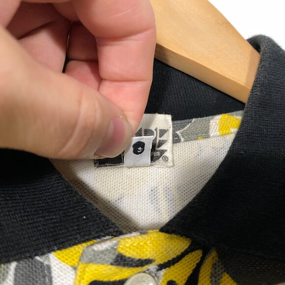 A Bathing Ape Short Sleeve Yellow Aloha Camo Pique Polo Shirt Men's size Small - Picture 6 of 11